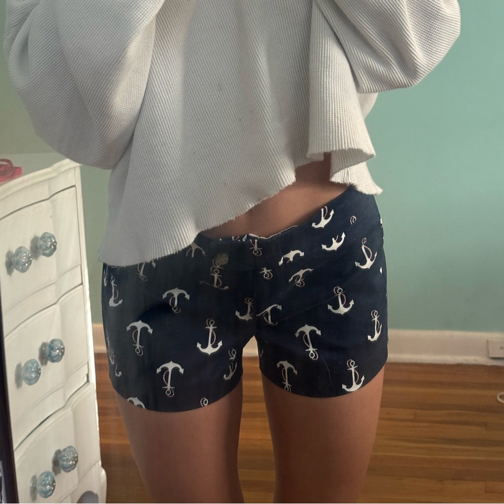 J. Crew Navy Anchor Print High Waist Shorts